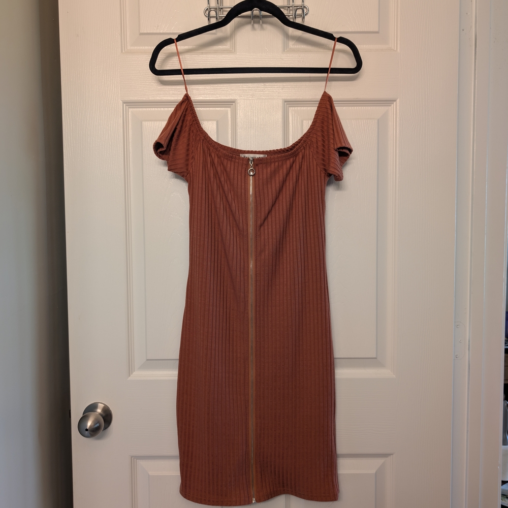 Elegant Rust Off-Shoulder Dress